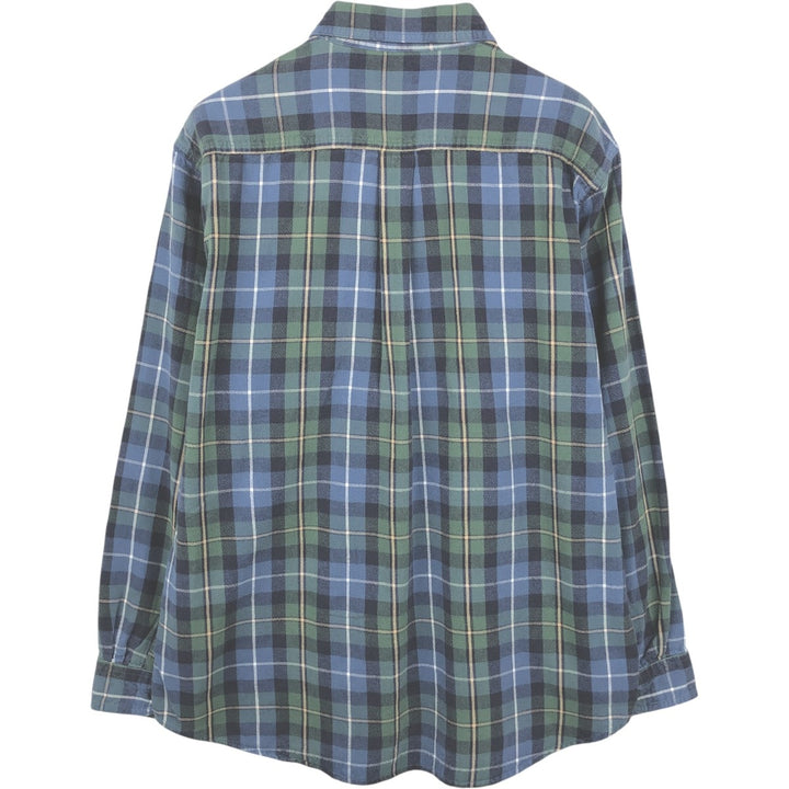90s-00'S LLBean Long-Sleeve Button-Down Light Flannel Check Shirt, Men's Size L (approx.) cotton navy blue type Vintage Second Hand