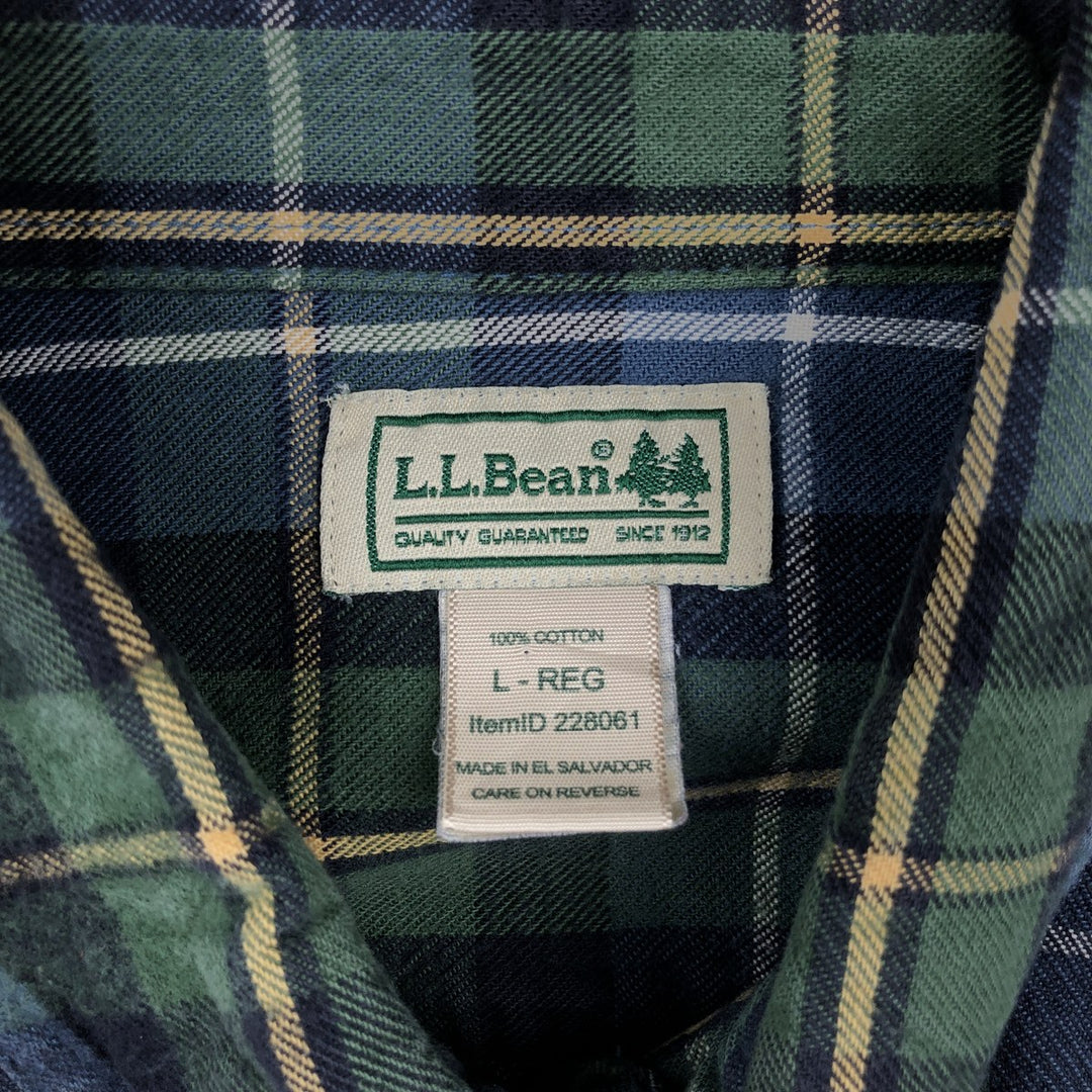 90s-00'S LLBean Long-Sleeve Button-Down Light Flannel Check Shirt, Men's Size L (approx.) cotton navy blue type Vintage Second Hand
