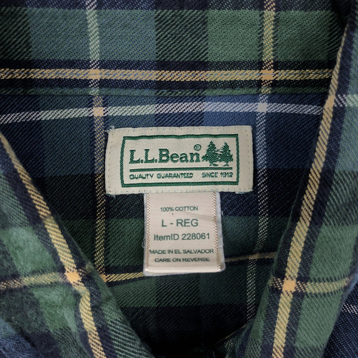90s-00'S LLBean Long-Sleeve Button-Down Light Flannel Check Shirt, Men's Size L (approx.) cotton navy blue type Vintage Second Hand