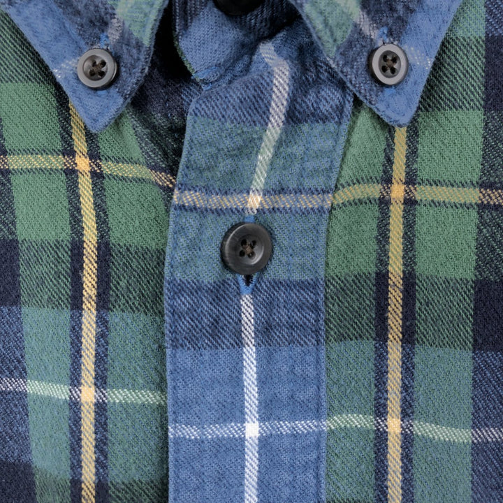 90s-00'S LLBean Long-Sleeve Button-Down Light Flannel Check Shirt, Men's Size L (approx.) cotton navy blue type Vintage Second Hand