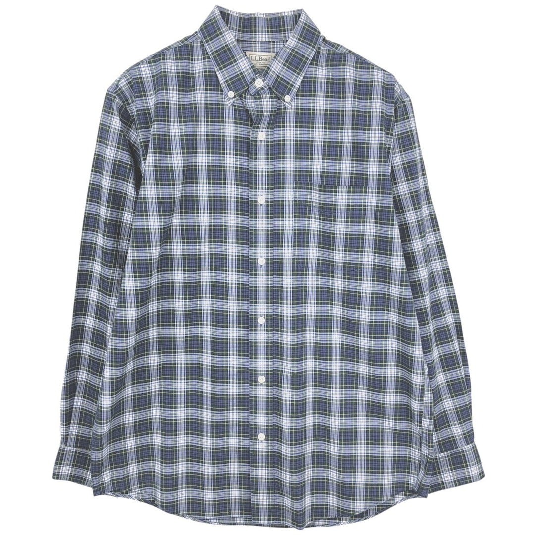 90s-00'S L.L.Bean Traditional Fit Long-Sleeve Button-Down Check Shirt, Men's Size M (approx.) cotton navy blue type Vintage Second Hand