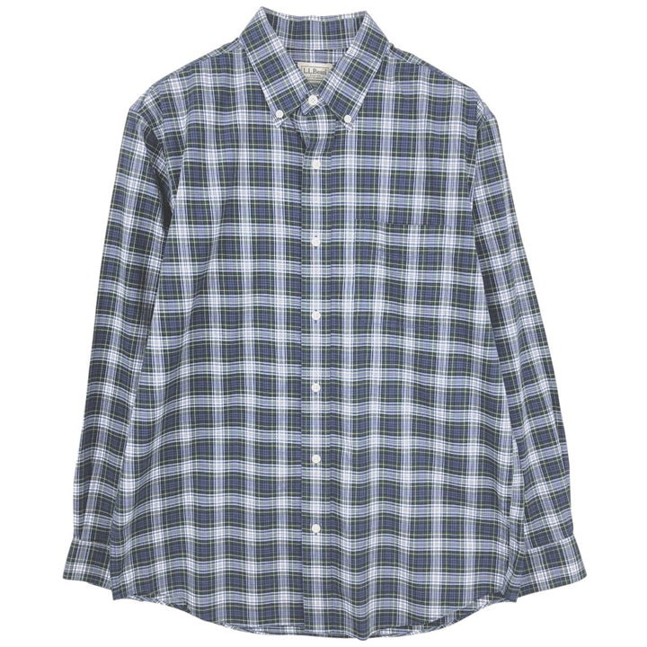 90s-00'S L.L.Bean Traditional Fit Long-Sleeve Button-Down Check Shirt, Men's Size M (approx.) cotton navy blue type Vintage Second Hand