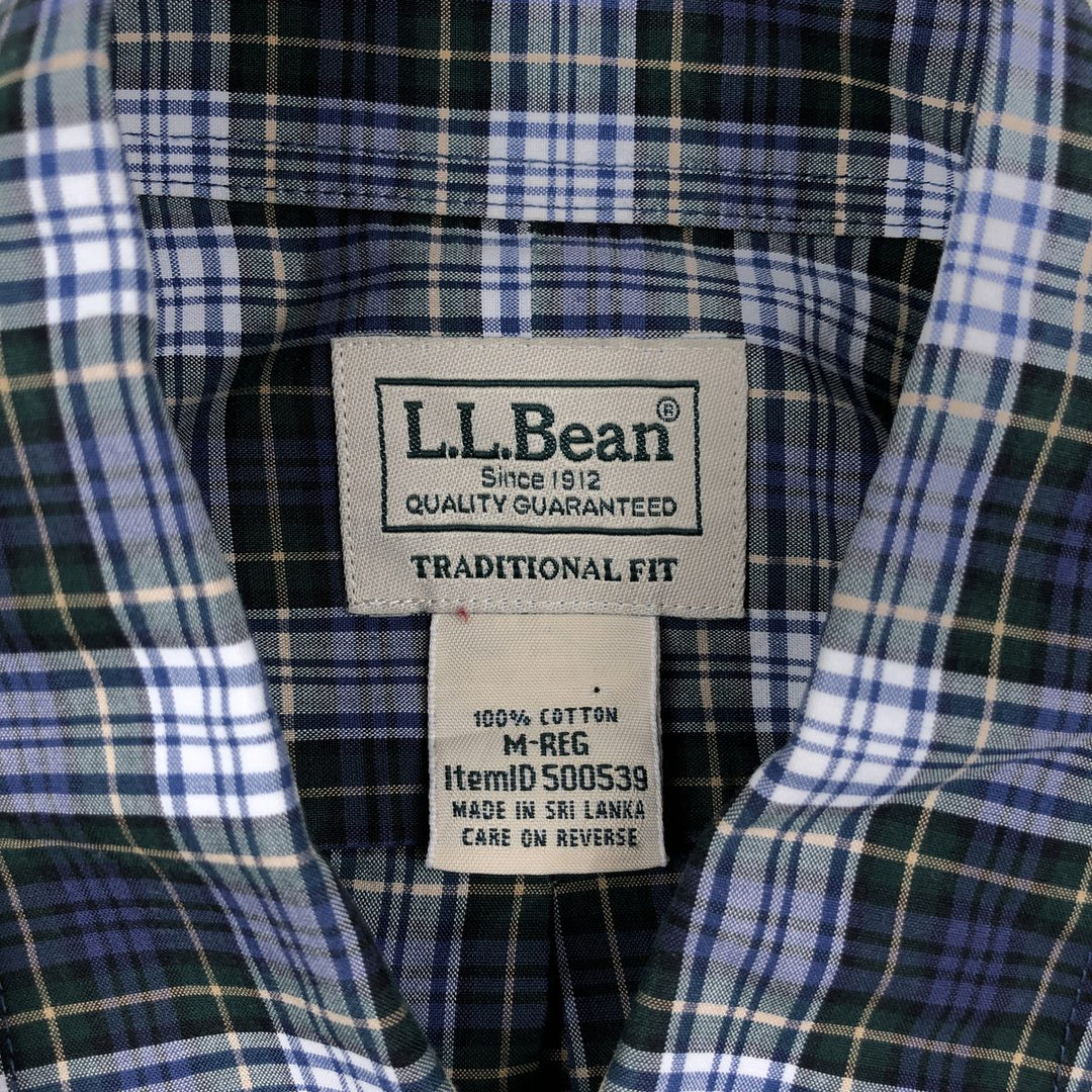 90s-00'S L.L.Bean Traditional Fit Long-Sleeve Button-Down Check Shirt, Men's Size M (approx.) cotton navy blue type Vintage Second Hand