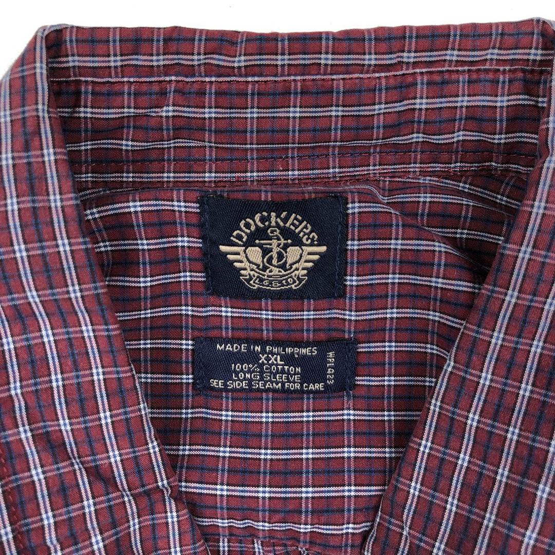 Dockers long-sleeved button-down check shirt, men's size XXL. cotton red type Vintage Second Hand