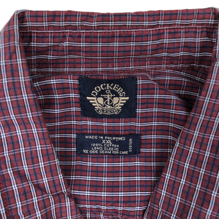 Dockers long-sleeved button-down check shirt, men's size XXL. cotton red type Vintage Second Hand