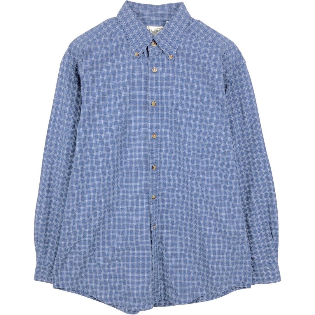 90s-00'S LLBean short-sleeved button-down check shirt, men's size M (approx.) cotton blue type Vintage Second Hand