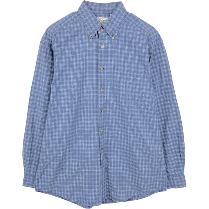 90s-00'S LLBean short-sleeved button-down check shirt, men's size M (approx.) cotton blue type Vintage Second Hand