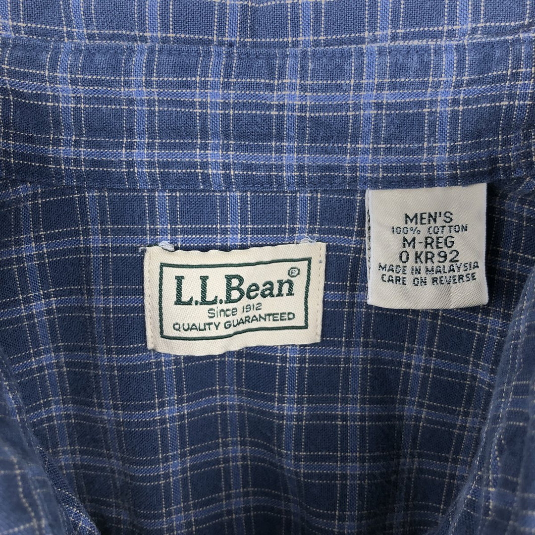 90s-00'S LLBean short-sleeved button-down check shirt, men's size M (approx.) cotton blue type Vintage Second Hand
