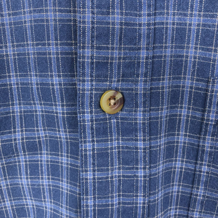 90s-00'S LLBean short-sleeved button-down check shirt, men's size M (approx.) cotton blue type Vintage Second Hand
