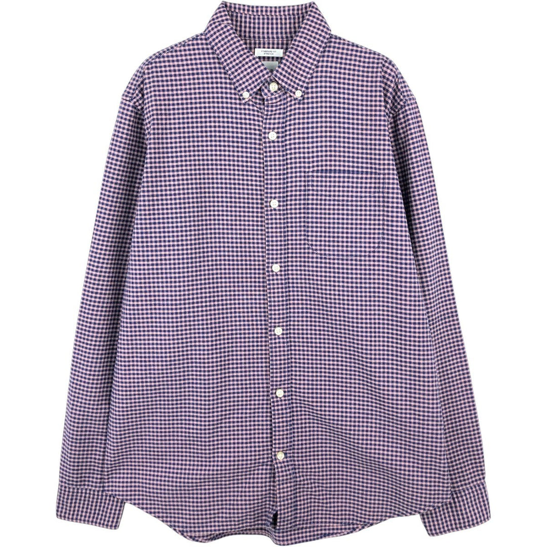 GAP STANDARD FIT STRETCH Gingham Check Long Sleeve Button-Down Check Shirt (Men's Size M) cotton navy blue type Vintage Second Hand
