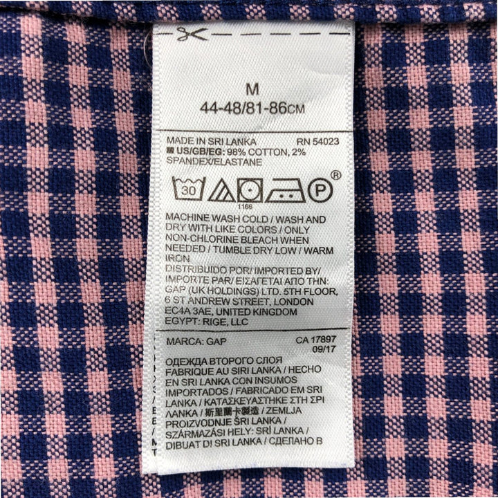 GAP STANDARD FIT STRETCH Gingham Check Long Sleeve Button-Down Check Shirt (Men's Size M) cotton navy blue type Vintage Second Hand