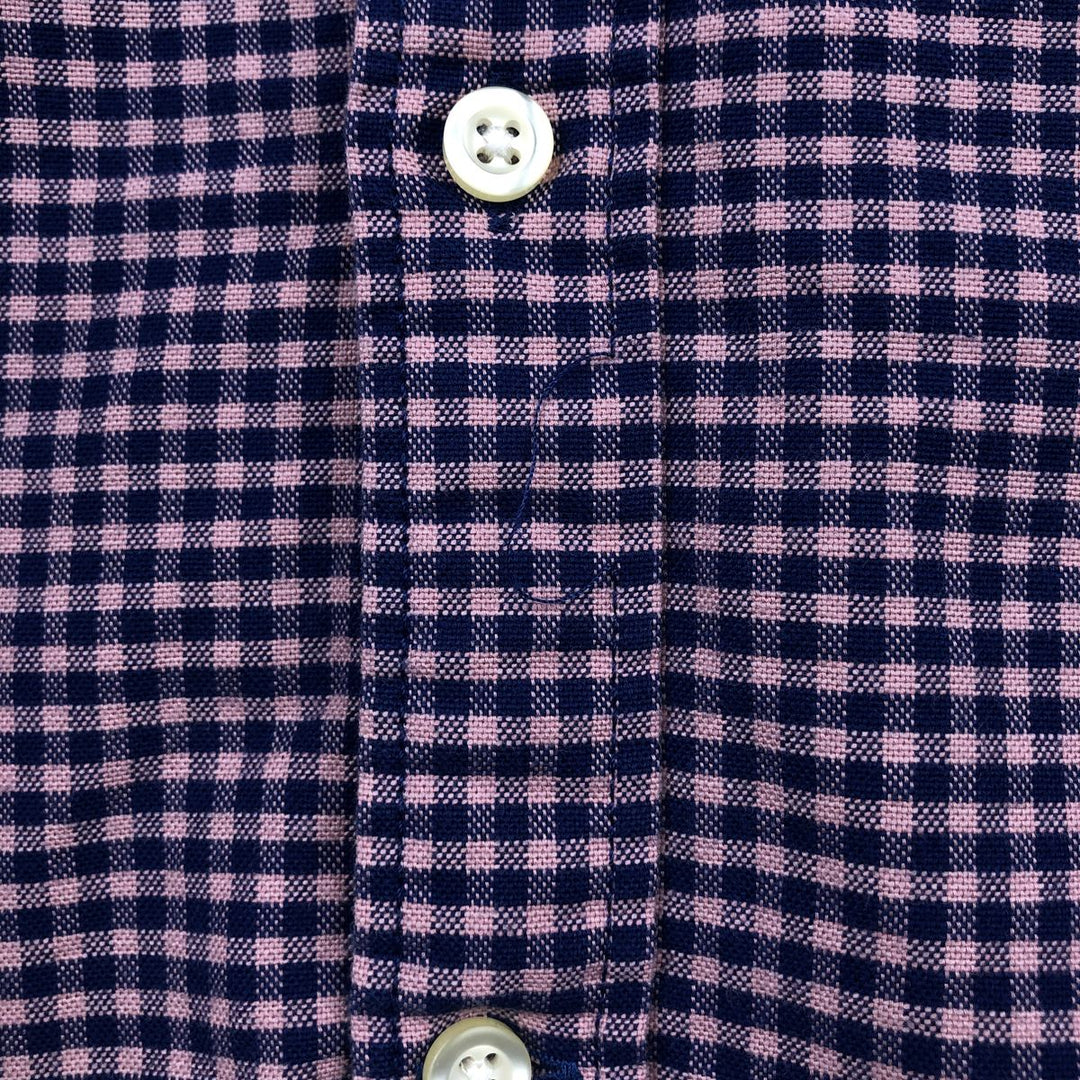 GAP STANDARD FIT STRETCH Gingham Check Long Sleeve Button-Down Check Shirt (Men's Size M) cotton navy blue type Vintage Second Hand