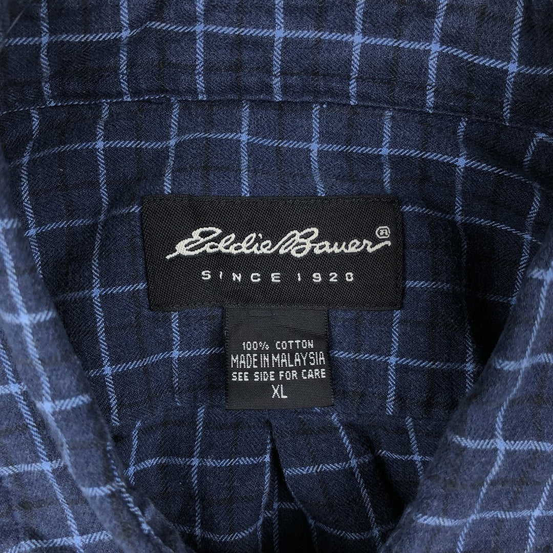 Eddie Bauer Long Sleeve Cotton Check Shirt, Men's XL cotton navy blue type Vintage Second Hand