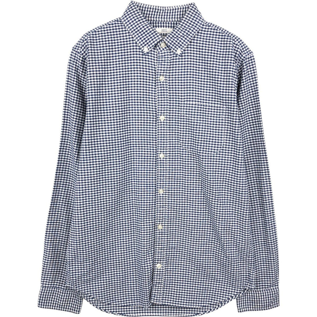 GAP Slim Fit Stretch Gingham Check Long Sleeve Button-Down Check Shirt (Men's Size M) cotton navy blue type Vintage Second Hand