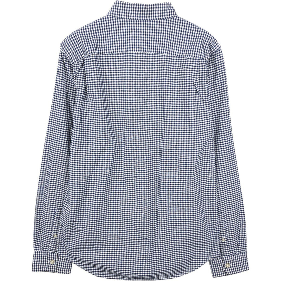 GAP Slim Fit Stretch Gingham Check Long Sleeve Button-Down Check Shirt (Men's Size M) cotton navy blue type Vintage Second Hand