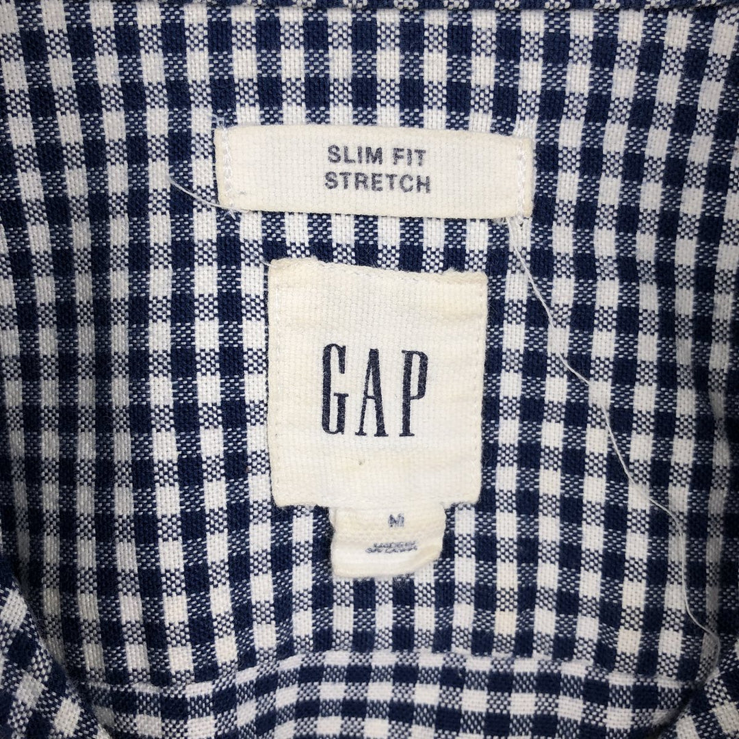 GAP Slim Fit Stretch Gingham Check Long Sleeve Button-Down Check Shirt (Men's Size M) cotton navy blue type Vintage Second Hand