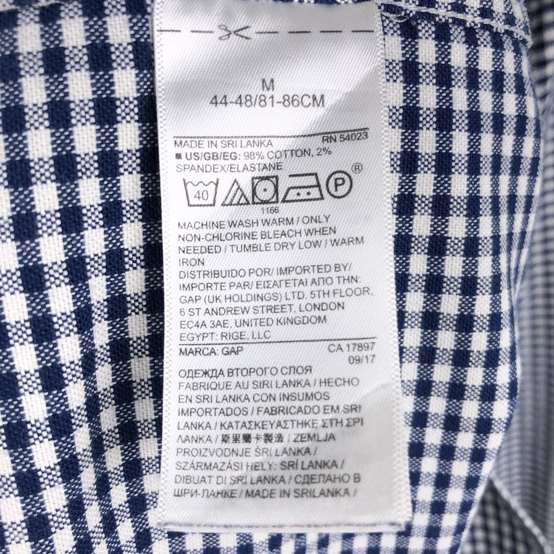 GAP Slim Fit Stretch Gingham Check Long Sleeve Button-Down Check Shirt (Men's Size M) cotton navy blue type Vintage Second Hand