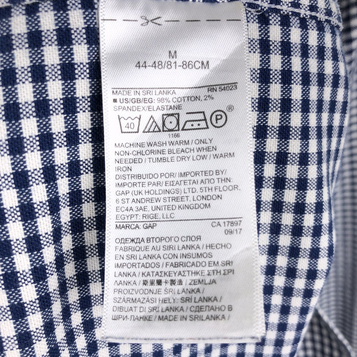 GAP Slim Fit Stretch Gingham Check Long Sleeve Button-Down Check Shirt (Men's Size M) cotton navy blue type Vintage Second Hand