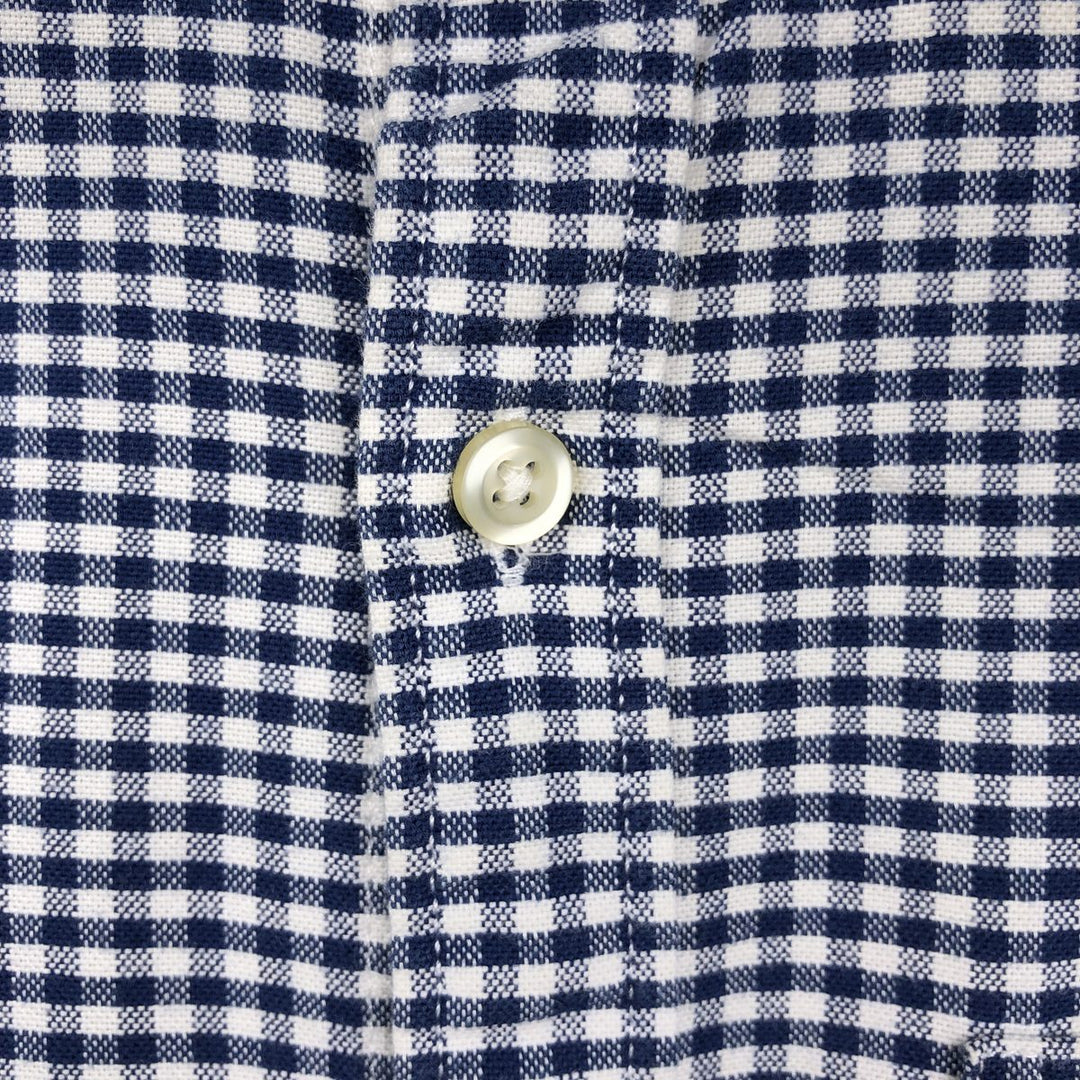 GAP Slim Fit Stretch Gingham Check Long Sleeve Button-Down Check Shirt (Men's Size M) cotton navy blue type Vintage Second Hand
