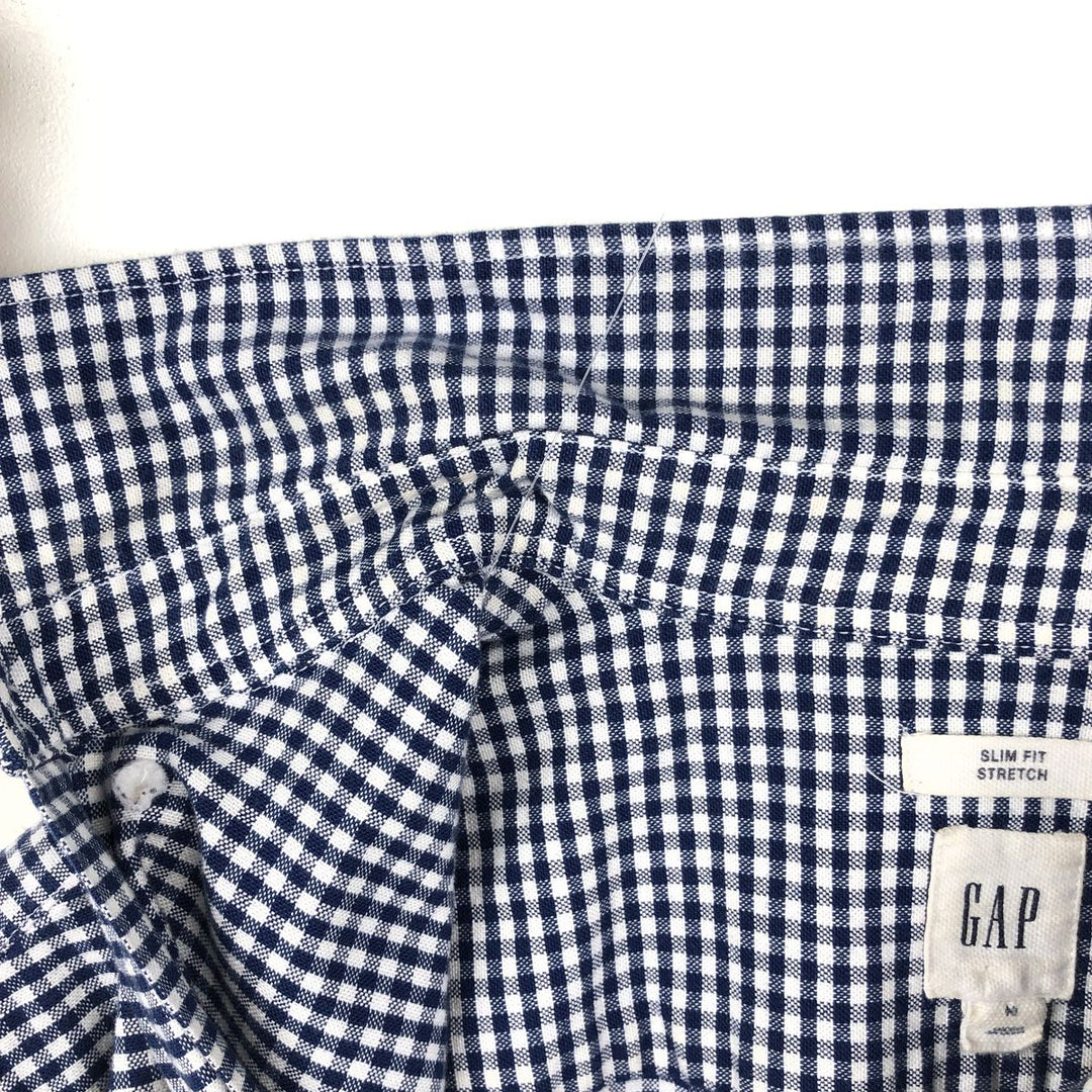 GAP Slim Fit Stretch Gingham Check Long Sleeve Button-Down Check Shirt (Men's Size M) cotton navy blue type Vintage Second Hand