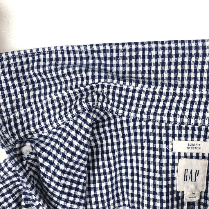 GAP Slim Fit Stretch Gingham Check Long Sleeve Button-Down Check Shirt (Men's Size M) cotton navy blue type Vintage Second Hand