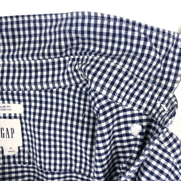 GAP Slim Fit Stretch Gingham Check Long Sleeve Button-Down Check Shirt (Men's Size M) cotton navy blue type Vintage Second Hand
