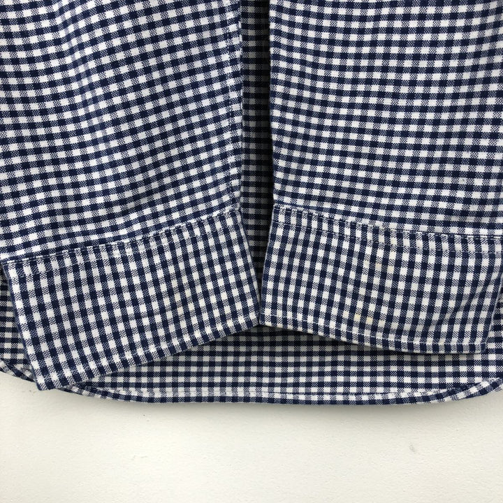 GAP Slim Fit Stretch Gingham Check Long Sleeve Button-Down Check Shirt (Men's Size M) cotton navy blue type Vintage Second Hand
