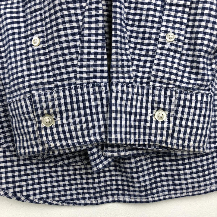 GAP Slim Fit Stretch Gingham Check Long Sleeve Button-Down Check Shirt (Men's Size M) cotton navy blue type Vintage Second Hand