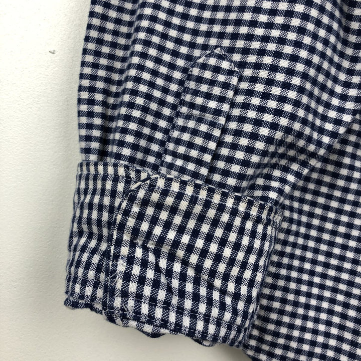 GAP Slim Fit Stretch Gingham Check Long Sleeve Button-Down Check Shirt (Men's Size M) cotton navy blue type Vintage Second Hand
