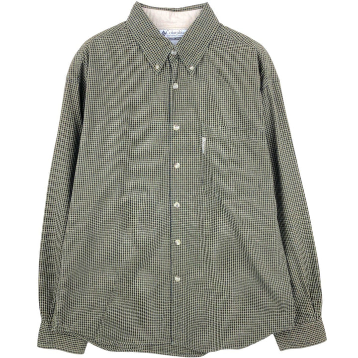 2000'S Columbia long-sleeved button-down check shirt, men's size M cotton green type Vintage Second Hand