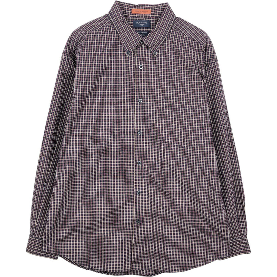 Dockers STAIN DEFENDER Long-Sleeve Button-Down Check Shirt, Men's Size L (approx.) cotton navy blue type Vintage Second Hand