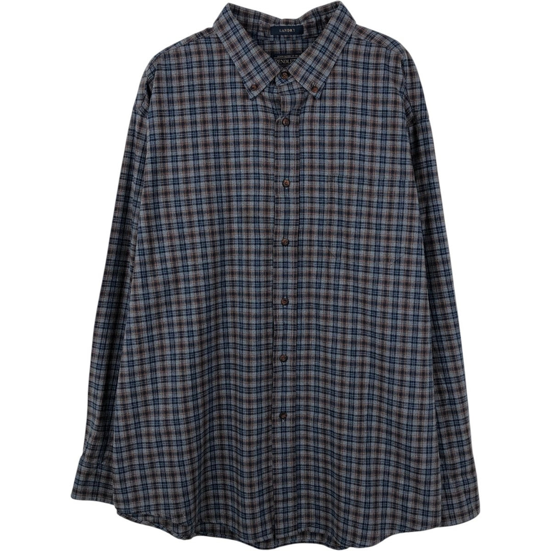 Pendleton LANDRY Long-Sleeve Button-Down Light Flannel Check Shirt, Men's Size XXL (approx.) cotton gray type Vintage Second Hand