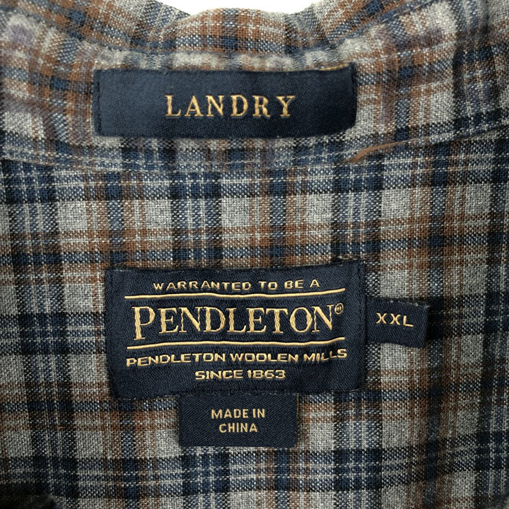 Pendleton LANDRY Long-Sleeve Button-Down Light Flannel Check Shirt, Men's Size XXL (approx.) cotton gray type Vintage Second Hand