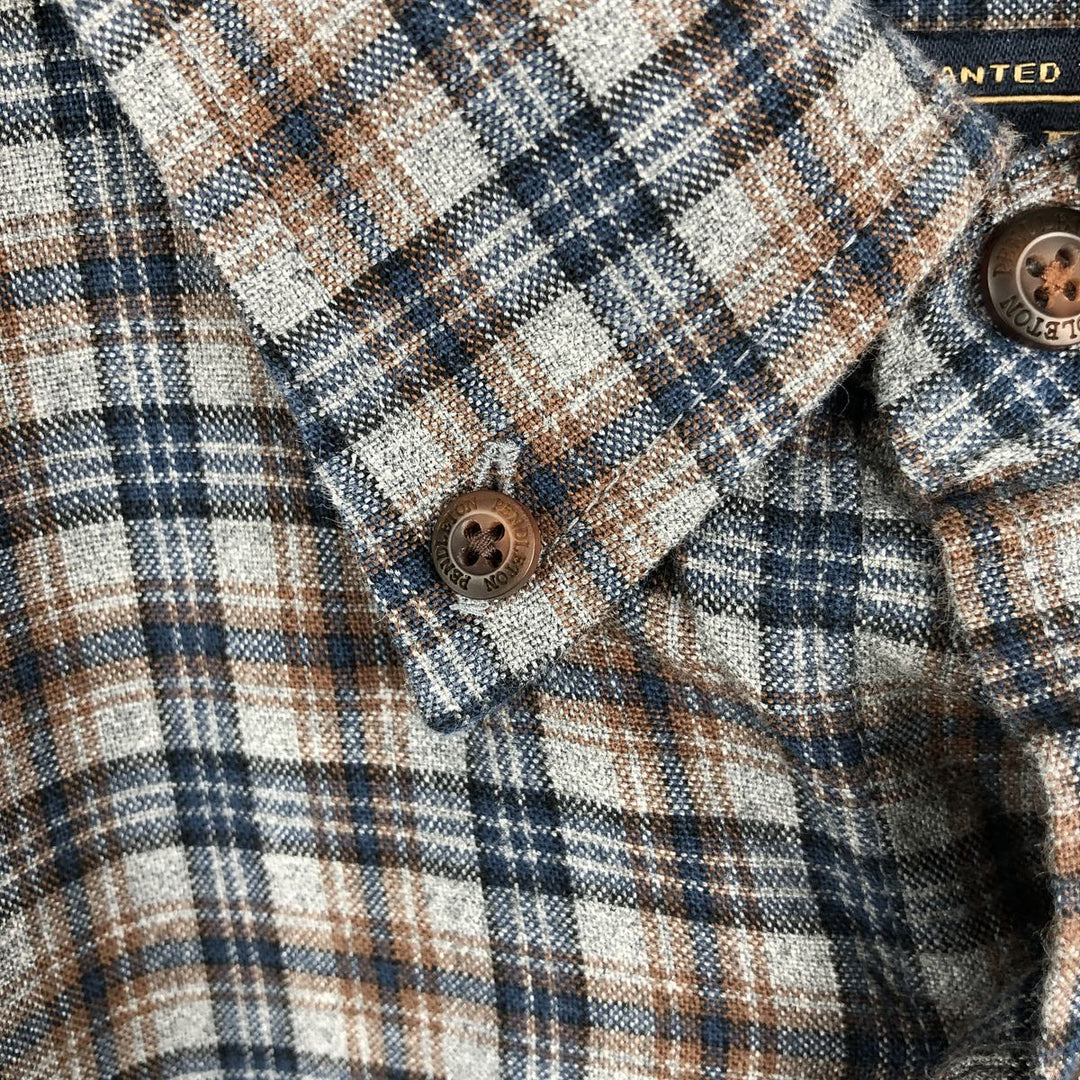 Pendleton LANDRY Long-Sleeve Button-Down Light Flannel Check Shirt, Men's Size XXL (approx.) cotton gray type Vintage Second Hand