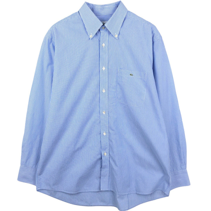 Lacoste long-sleeved button-down striped shirt, men's size L cotton blue type Vintage Second Hand