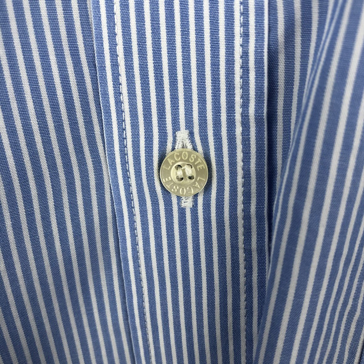 Lacoste long-sleeved button-down striped shirt, men's size L cotton blue type Vintage Second Hand