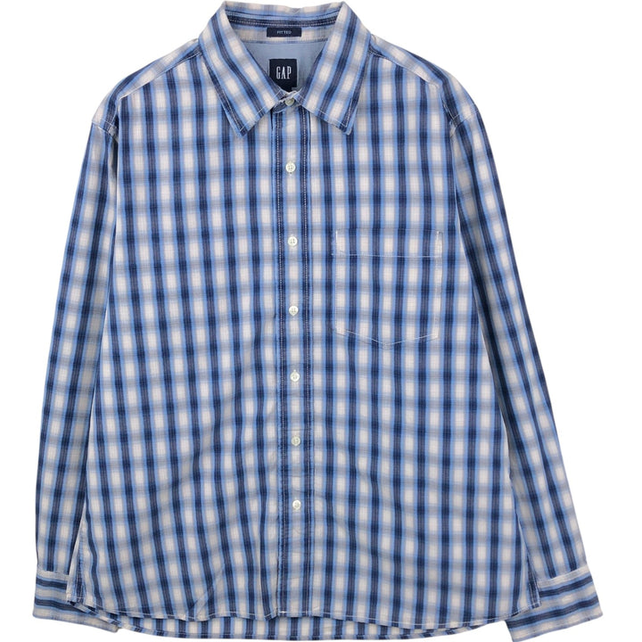 2000'S GAP FITTED Long-Sleeve Cotton Check Shirt, Men's Size L (approx.) cotton blue type Vintage Second Hand