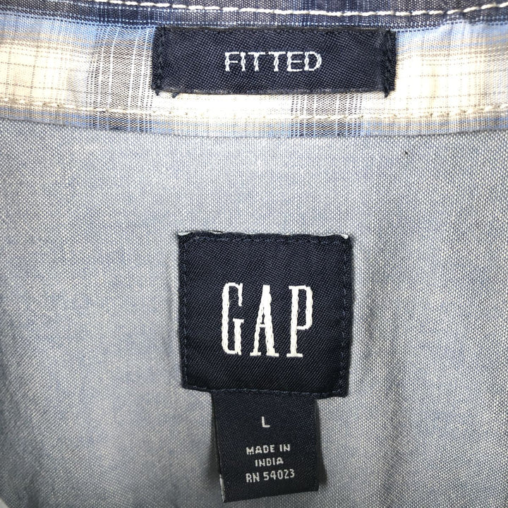 2000'S GAP FITTED Long-Sleeve Cotton Check Shirt, Men's Size L (approx.) cotton blue type Vintage Second Hand