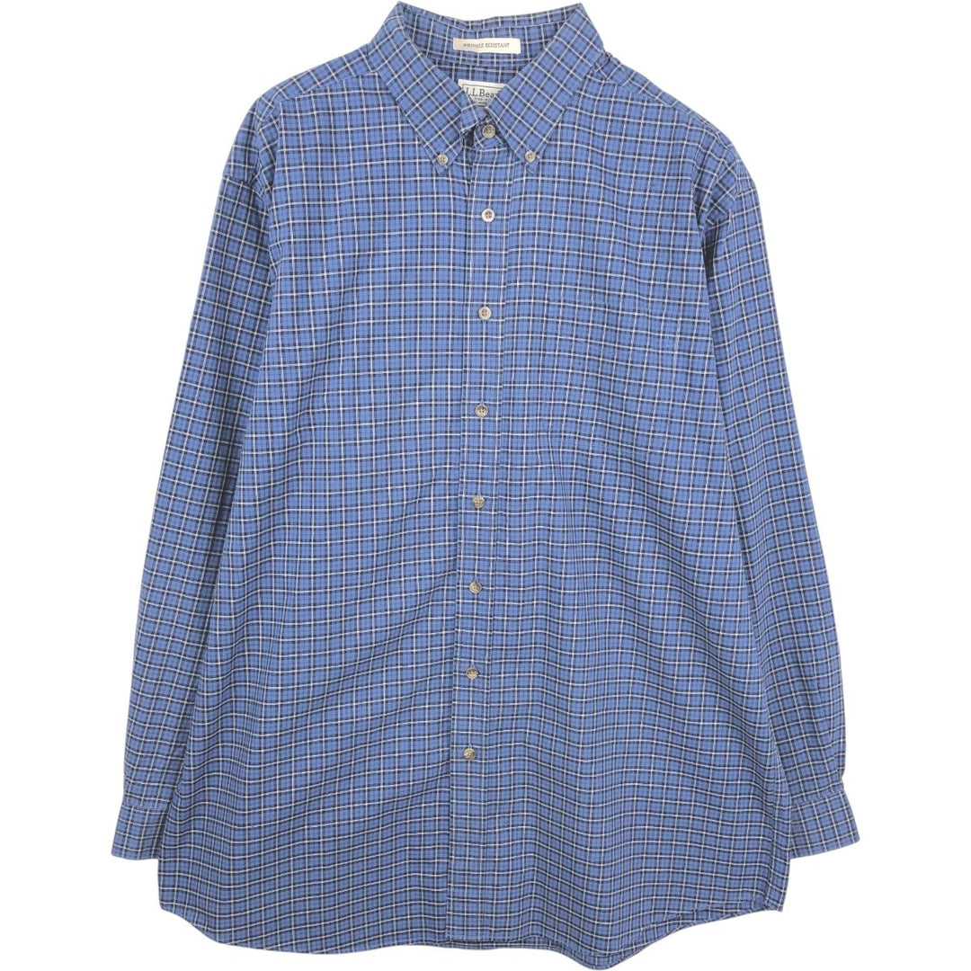 90s-00'S L.L.Bean WRINKLE RESISTANT Long-Sleeve Button-Down Check Shirt, Men's Size XL (Equivalent), Vintage cotton blue type Vintage Second Hand