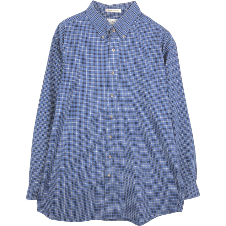 90s-00'S L.L.Bean WRINKLE RESISTANT Long-Sleeve Button-Down Check Shirt, Men's Size XL (Equivalent), Vintage cotton blue type Vintage Second Hand
