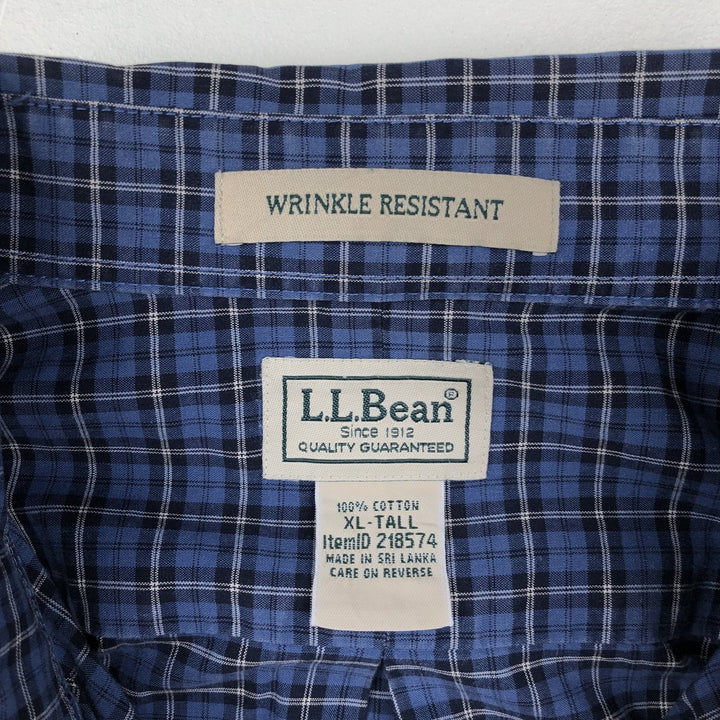 90s-00'S L.L.Bean WRINKLE RESISTANT Long-Sleeve Button-Down Check Shirt, Men's Size XL (Equivalent), Vintage cotton blue type Vintage Second Hand