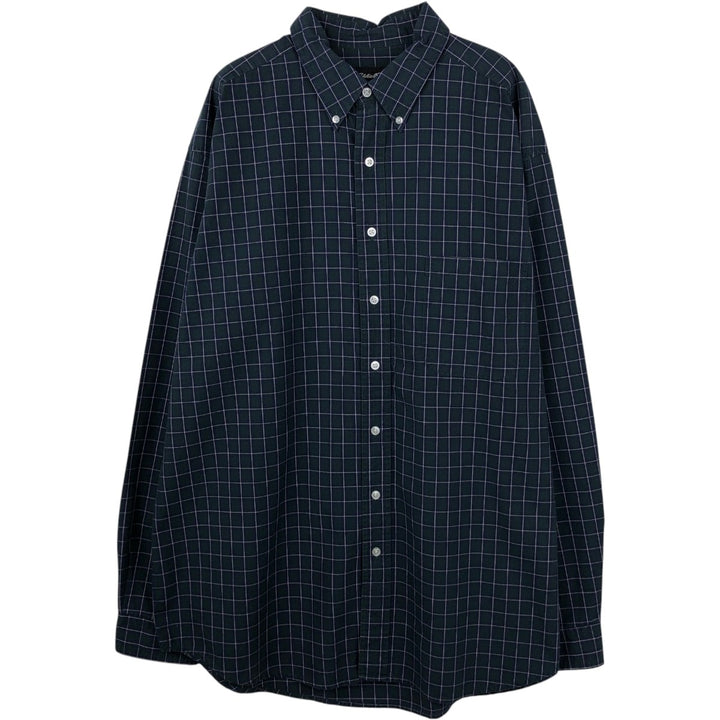 Eddie Bauer Long-Sleeve Button-Down Check Shirt, Men's Size XL (approx.) cotton Green type dark green Vintage Second Hand