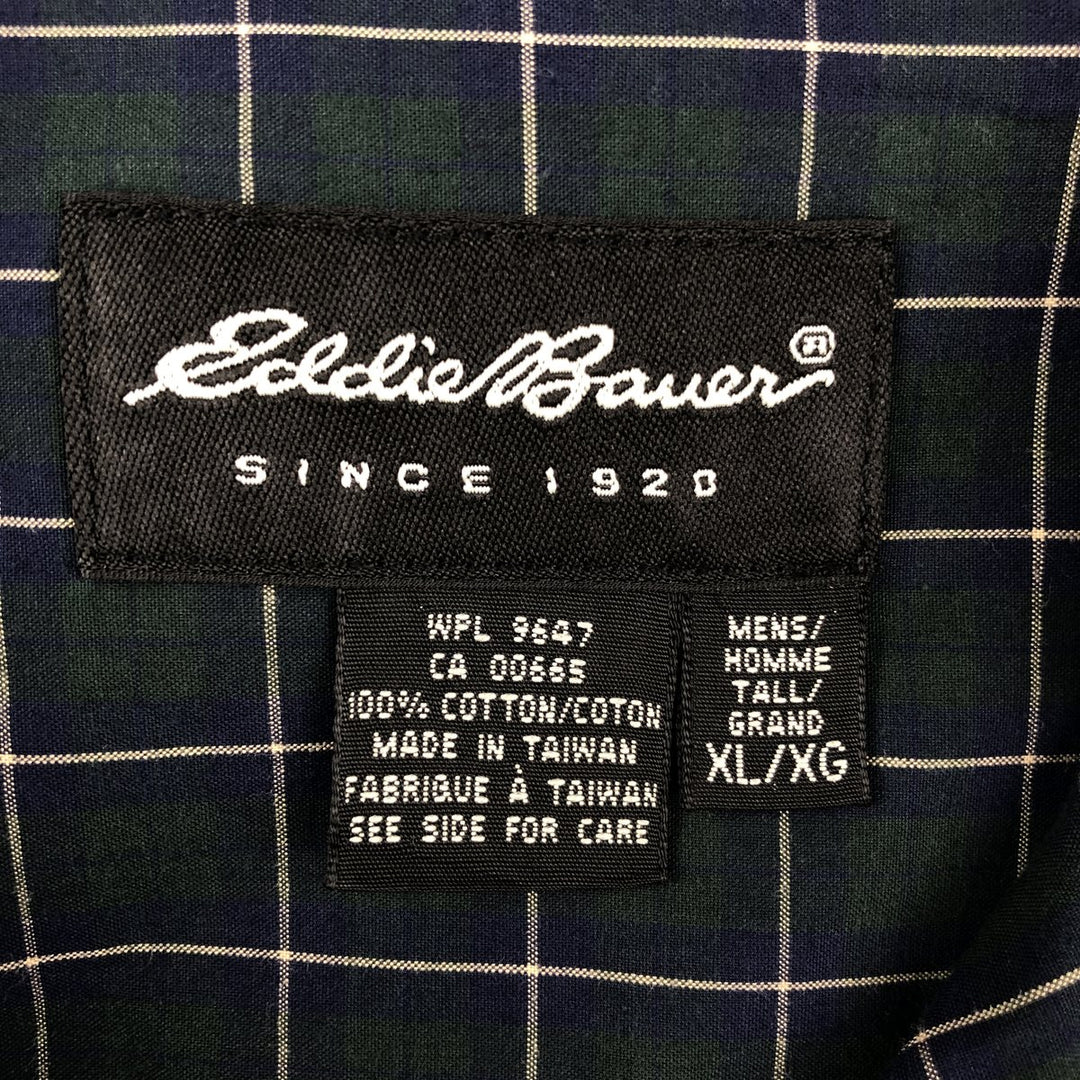Eddie Bauer Long-Sleeve Button-Down Check Shirt, Men's Size XL (approx.) cotton Green type dark green Vintage Second Hand