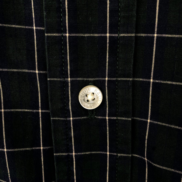 Eddie Bauer Long-Sleeve Button-Down Check Shirt, Men's Size XL (approx.) cotton Green type dark green Vintage Second Hand