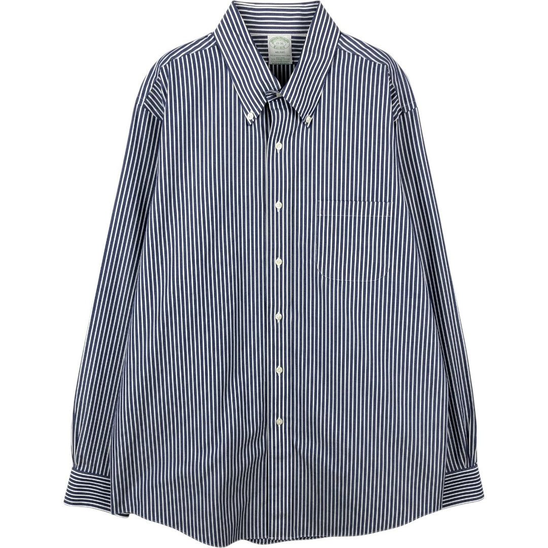 Brooks Brothers Est.1818 MILANO FIT Long Sleeve Button-Down Striped Shirt, Men's Size XL (approx.) Supima Cotton blue type Vintage Second Hand