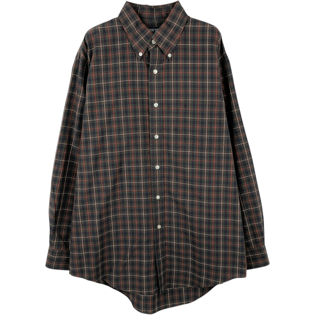 90s-00'S LANDS'END Long-Sleeve Button-Down Check Shirt, Men's Size L (Equivalent), Vintage cotton brown type Vintage Second Hand