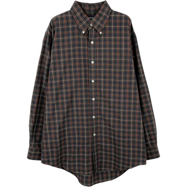 90s-00'S LANDS'END Long-Sleeve Button-Down Check Shirt, Men's Size L (Equivalent), Vintage cotton brown type Vintage Second Hand