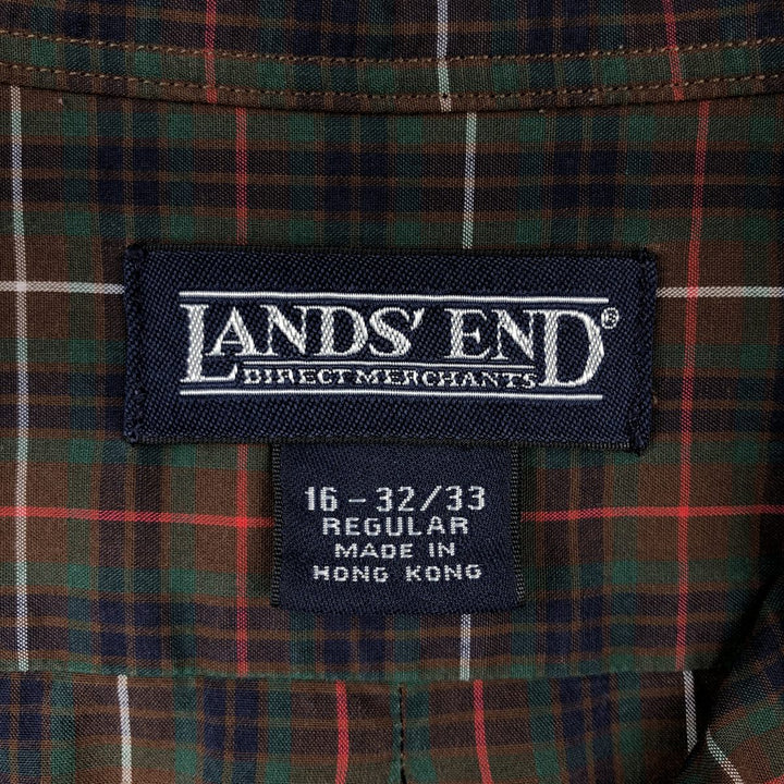 90s-00'S LANDS'END Long-Sleeve Button-Down Check Shirt, Men's Size L (Equivalent), Vintage cotton brown type Vintage Second Hand