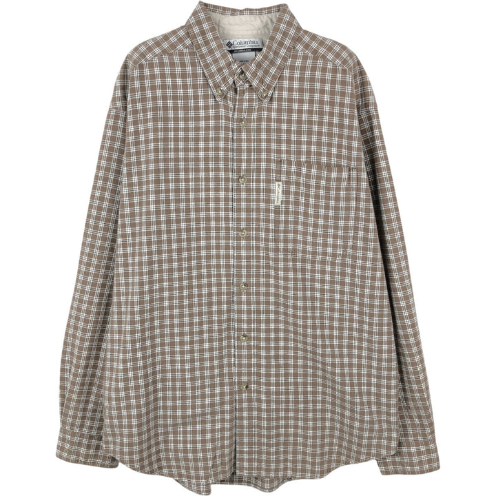 2000'S Columbia Check Pattern Long-Sleeve Button-Down Check Shirt, Men's Size M (approx.) cotton brown type Vintage Second Hand