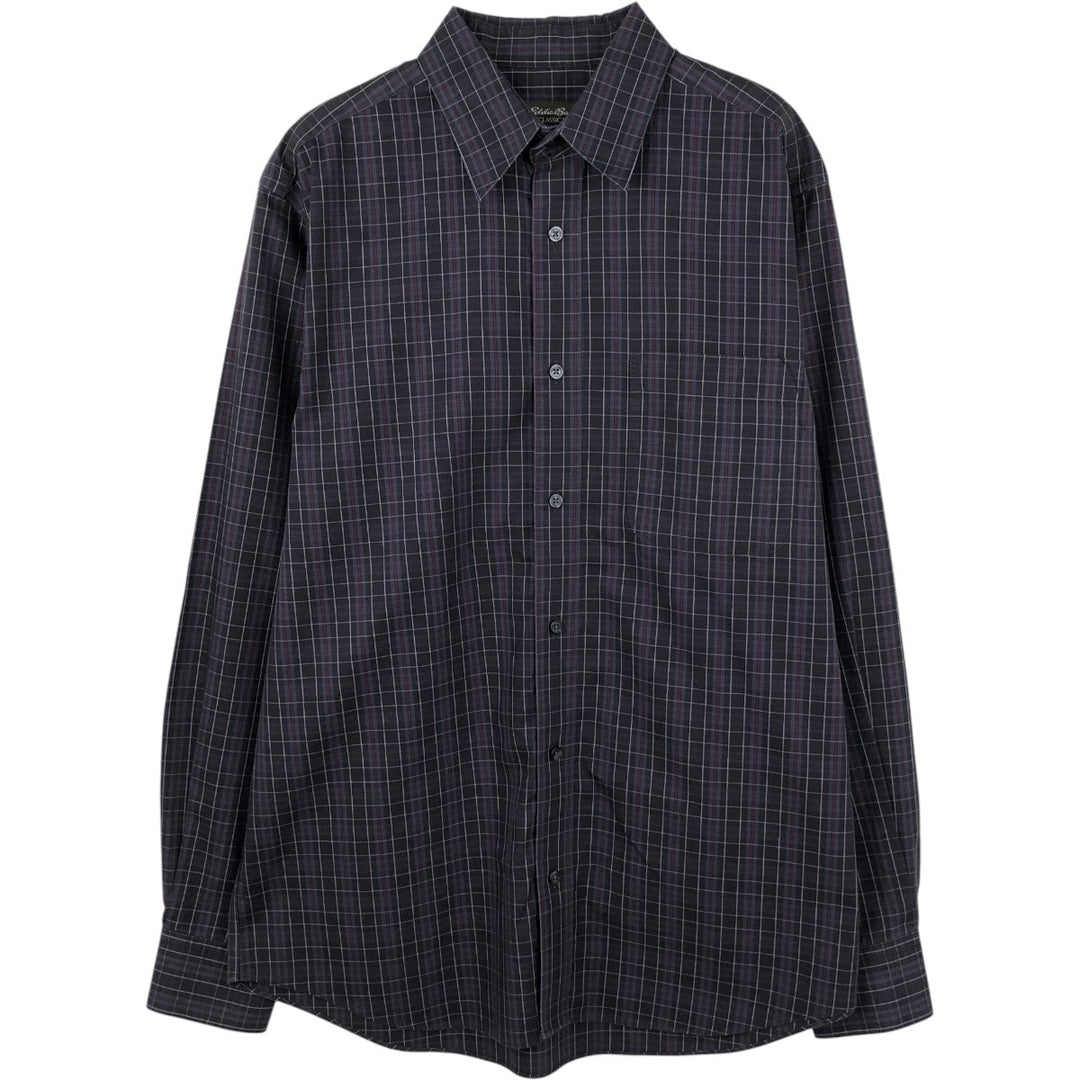Eddie Bauer CLASSIC FIT WRINKLE-RESISTANT Long-Sleeve Cotton Check Shirt (Men's Size M) cotton Charcoal Vintage Second Hand